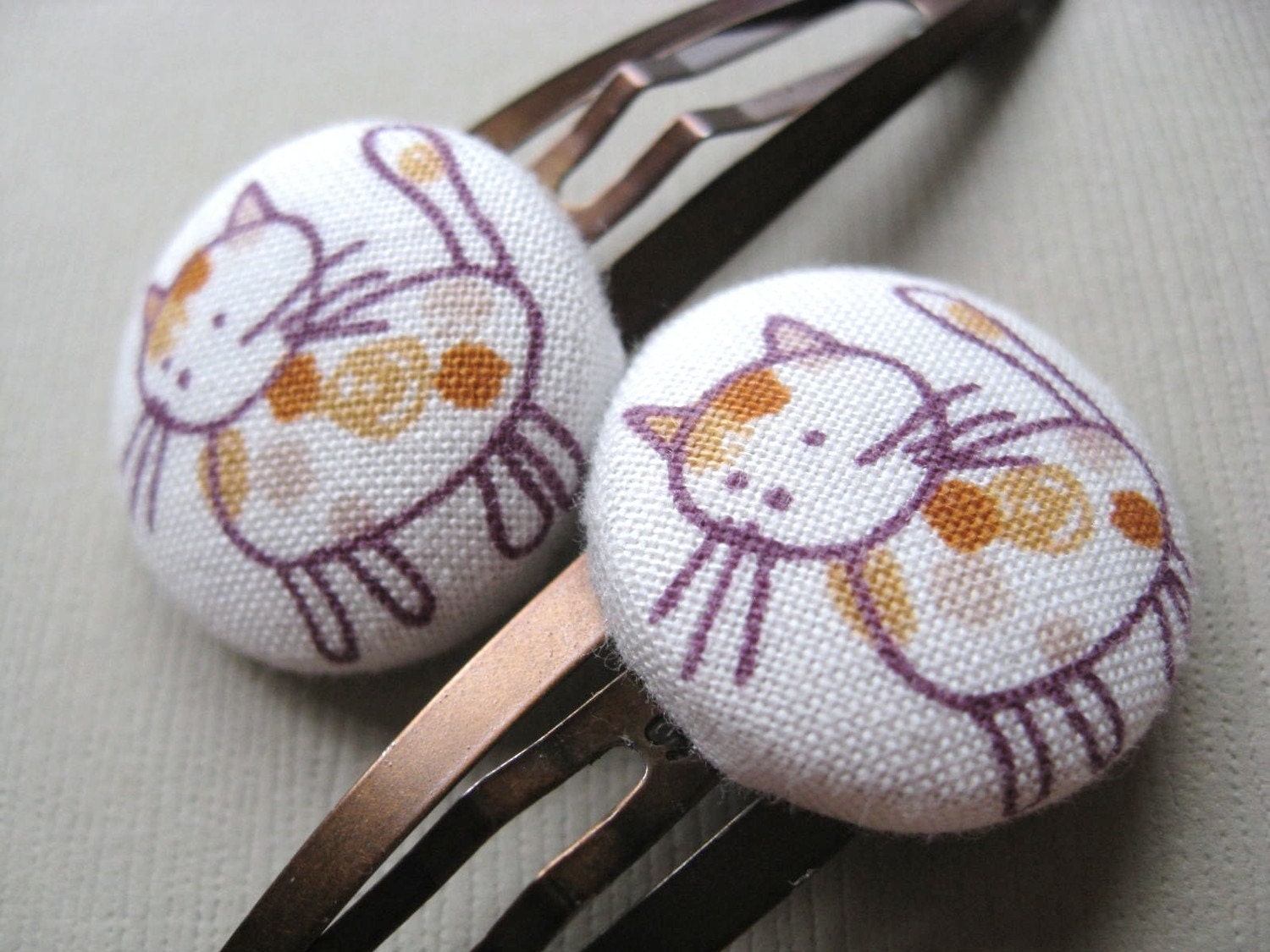 Copy Cats- Orange and White Calico Snap Clips for Your Little Girl