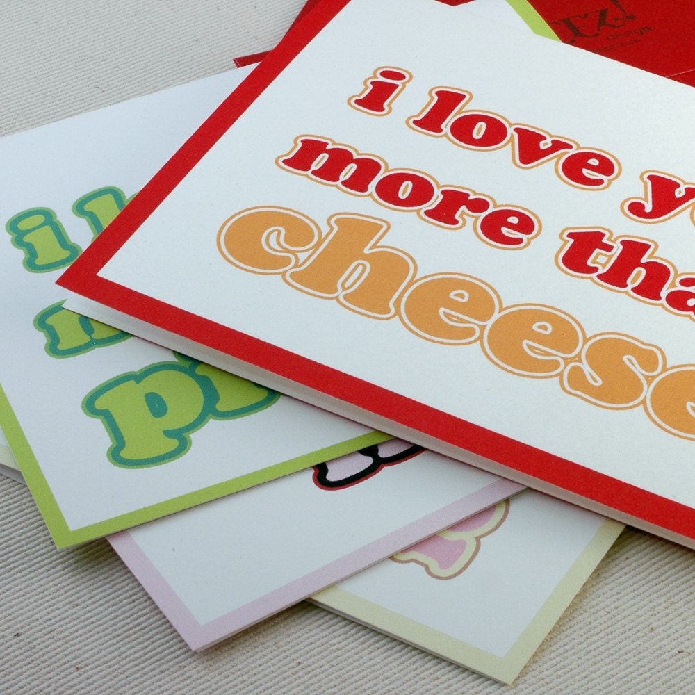 Valentines Cards - I Love You More Than Cheese Pickles Ice Cream Ham Card Set of 4