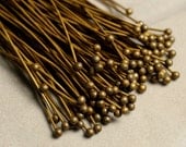 Antique brass ball pin (2.5mm ball, 80mm long, 20g thick), 30 pcs (item ID ABBP25L80 / YWABHC00088)