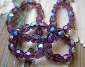 Vintage Faceted Glass Beads, amethyst with AB finish, 24 beads