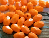 Vintage Glass Beads, orange,  faceted glass rice beads, 6 beads