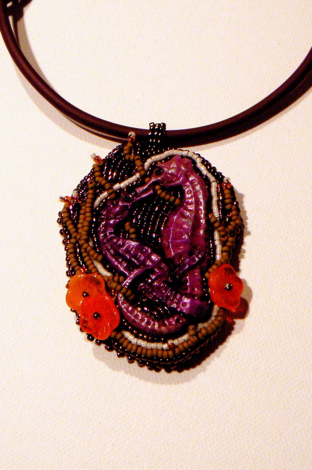 beadwork ooak entwined seahorse necklace