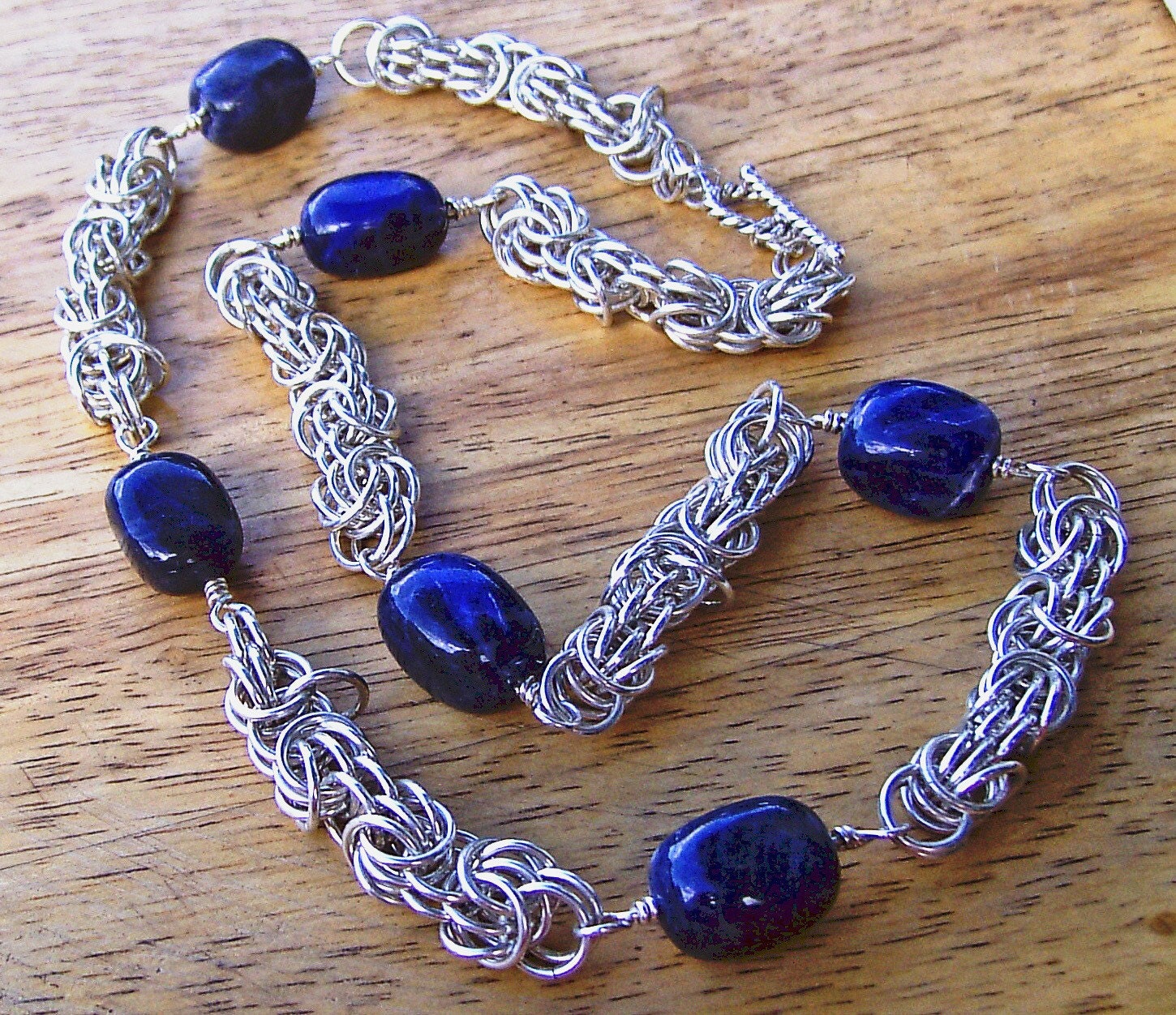 Trizantine Blues Sterling Silver Chainmaille Necklace