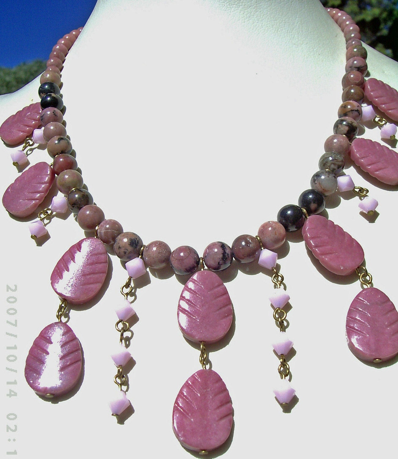 Rhodonite and Crystal Necklace - Falling Leaves
