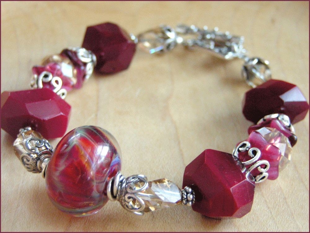 Price Reduced 25% - FIRE WITHIN Artisan Lampwork Beaded Bracelet