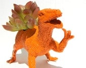 Raptor Dinosaur Planter Gift Ready to Plant Teacher Gift Dorm Decor Bright Orange