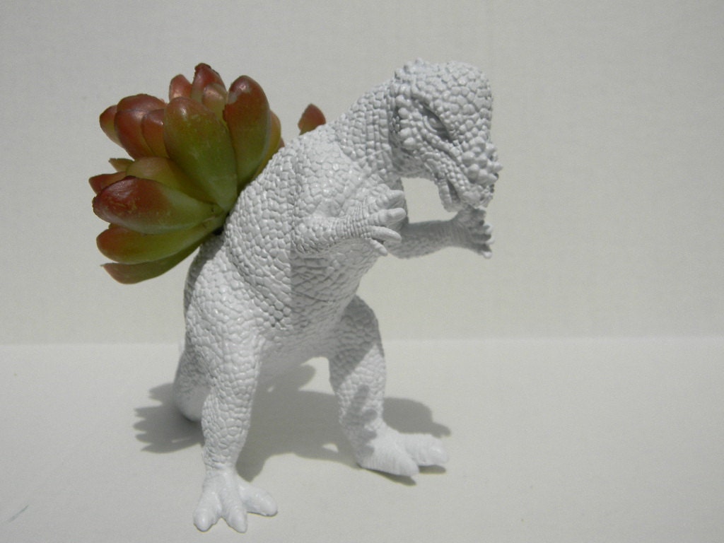 Stark White Minimalist Dinosaur Planter Modern Succulent Planter Wedding Gift Pachycephalosaurus