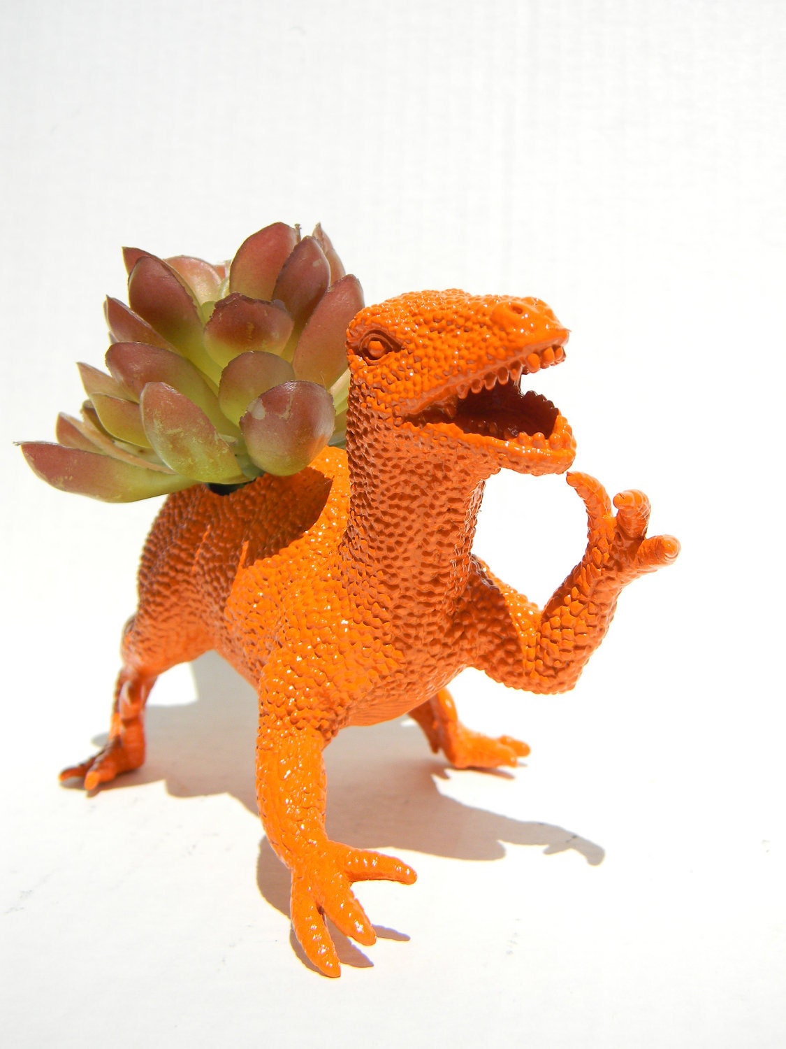 Raptor Dinosaur Planter Gift Ready to Plant Teacher Gift Dorm Decor Bright Orange
