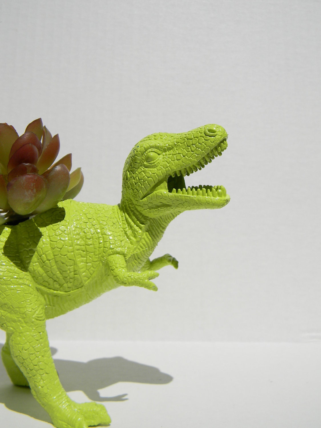 Dinosaur Planter TREX Bright Lime Green Ready to Plant and Display at Work or Home Great