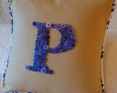 Personalized Pillow Button Letter P in Navy Blue Buttons -- 16"x16" by Letter Perfect Designs