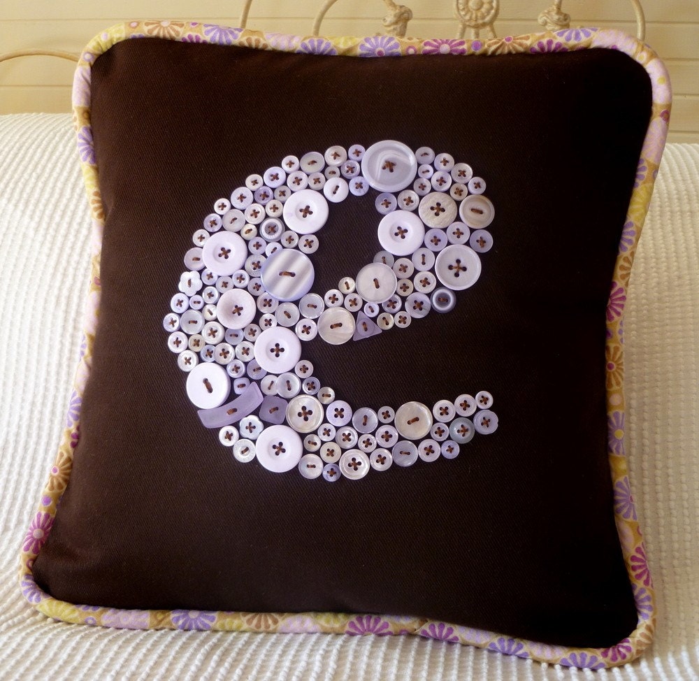 Personalized Pillow Button Letter E -- Lavender Button Monogram 14"x14" -- Insert Included