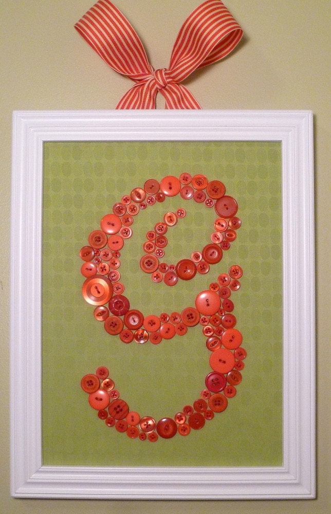 Custom Button Monogram -- Ready-to-Frame 9"x12" -- You Choose Button Color and Fabric -- (frame not included)