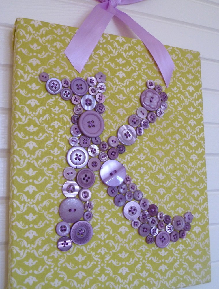 Baby Nursery Lavender Button Monogram on 8"x10" Canvas -- Your Choice of Fabric -- by Letter Perfect Designs
