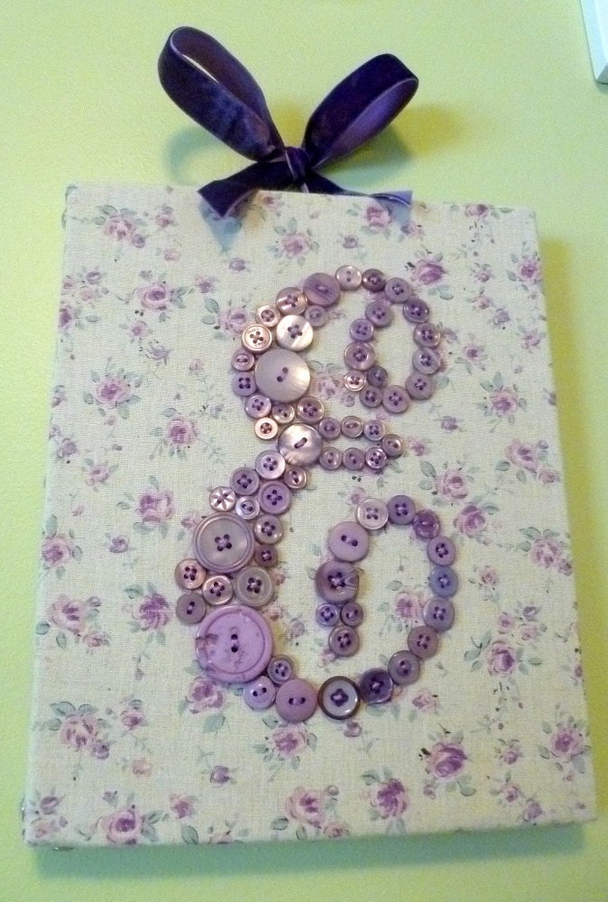 Baby Nursery Lavender Button Monogram on 8"x10" Canvas -- Unique Vintage Style Letter Art