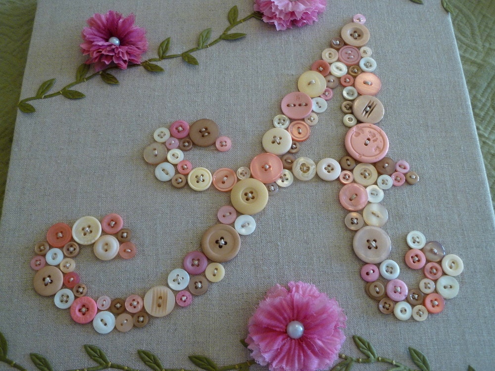 Baby Monogram Button Letter -- Unique Personalized Nursery Wall Art -- by Letter Perfect Designs on Etsy