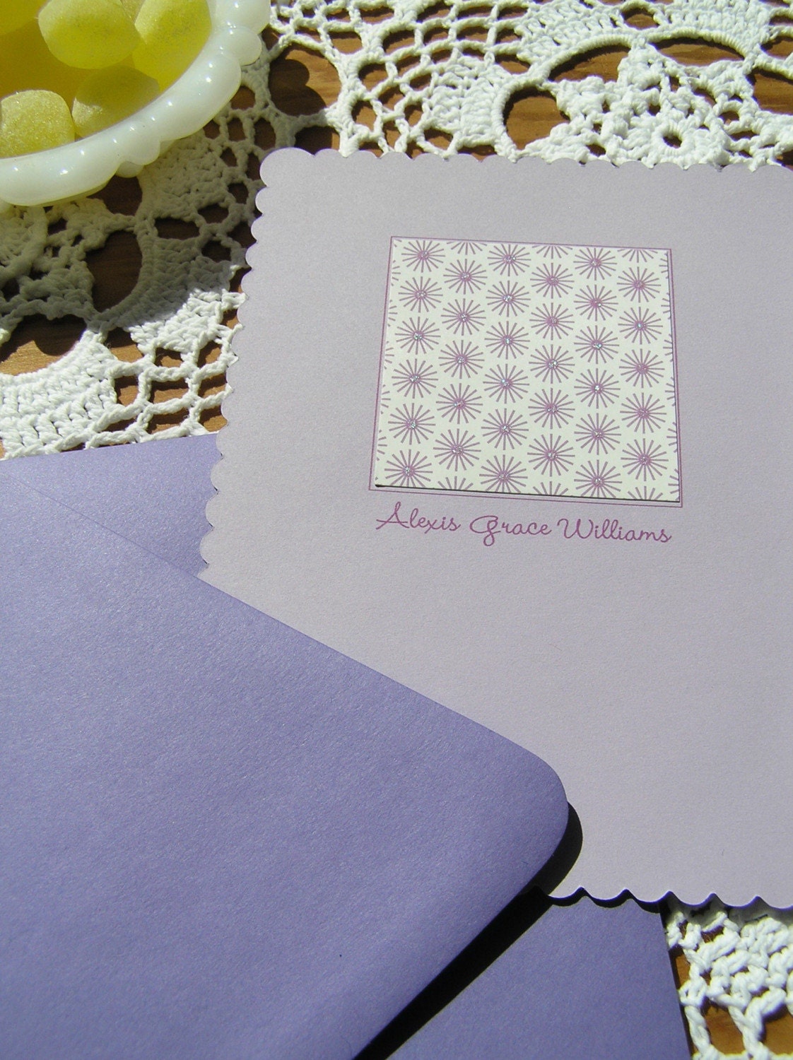 Personalized Purple Glitter Cards, Sparkle Starburst, Collection of 8