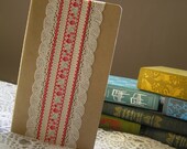 Lined Notebook, Vintage-Modern Red Floral Ribbon with Lace, Gift for Women, Girls, Teens