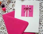 Pink & White Polka Dot Cards with Bow, Retro, Preppy, Girls Kids Women Baby Girl, Set of 5, Stripes, Gingham