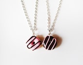Best Friends Donut Necklace Set - Pink Brown Strawberry and Chocolate Swirl