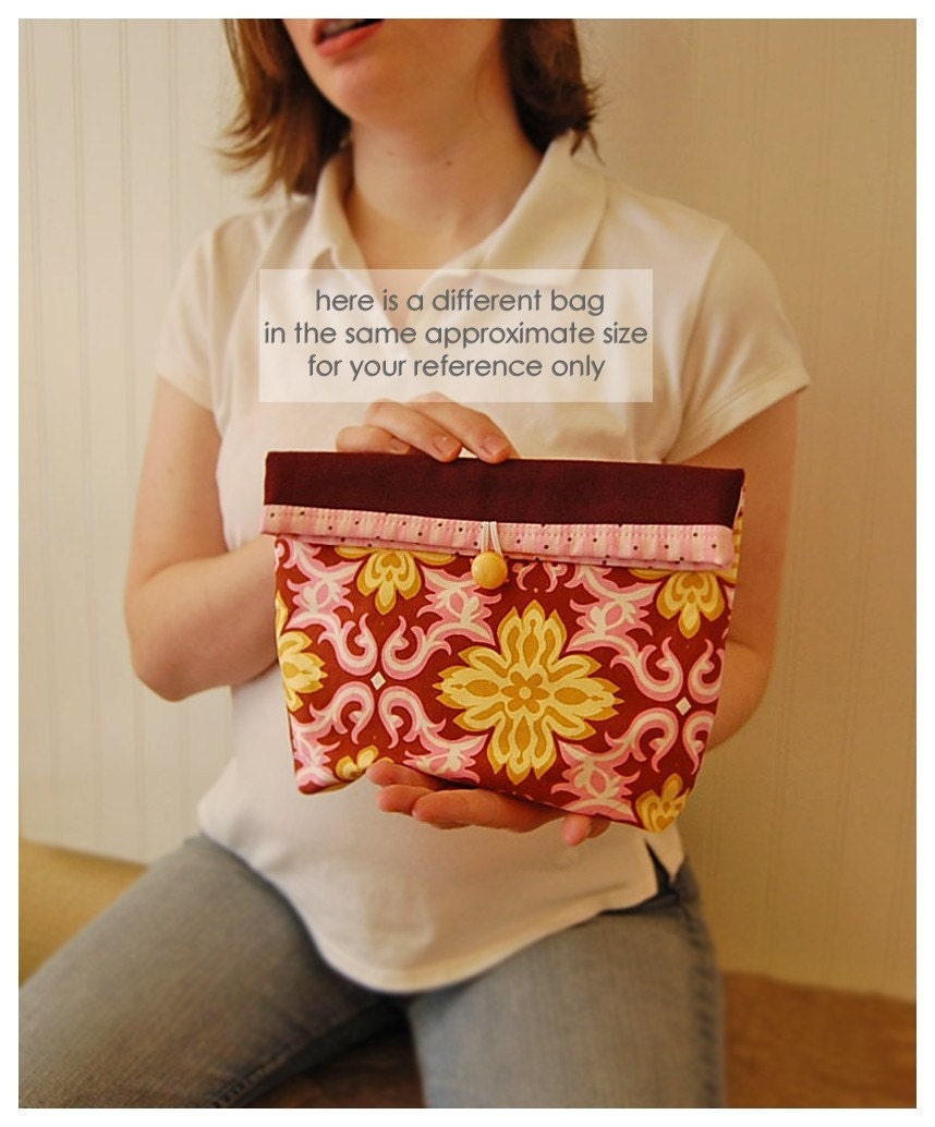 Vintage Pink Denim and Amy Butler Lotus Tree Peony Handmade Large Pouch Clutch Flat Bottom Padded Kindle Make Up Travel Gadget Bag