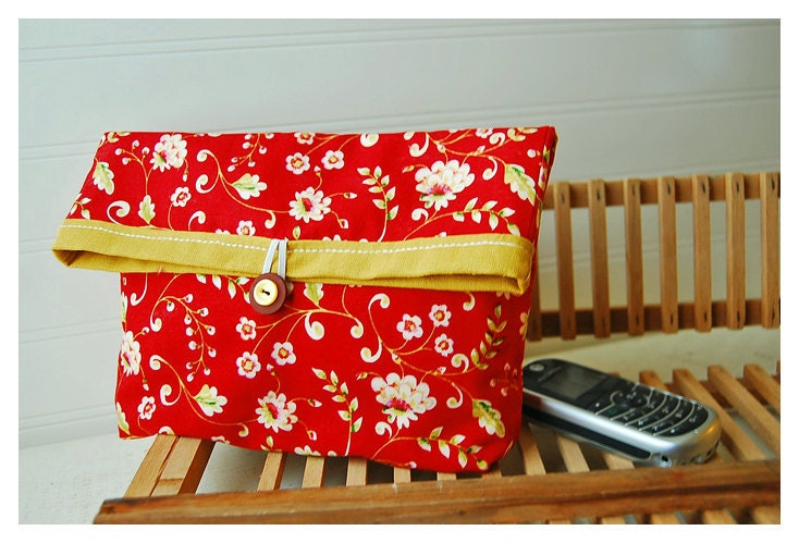 Handmade Makeup Bag, Orange blue Clutch Purse, Travel, Beach Wedding Accessory, Summer Wedding, Gift Under 25, Bridesmaid Gift