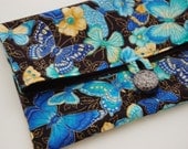 Clutch Purse Blue Black Butterflies