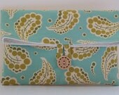 Clutch Purse Turquoise Beige and Chartreuse