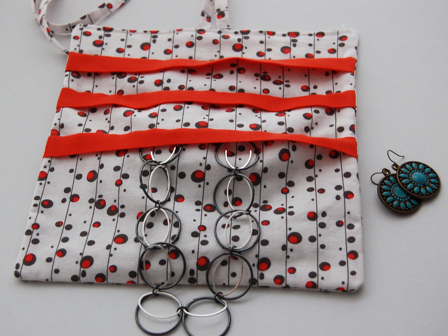 Jewelry Bag Roll Orange Gray and White