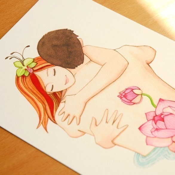 Romantic art print filled with love, Hug 5x7