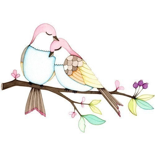 Love birds print, print of a watercolor illustration