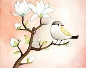 Bird illustration print - Magnolia branch