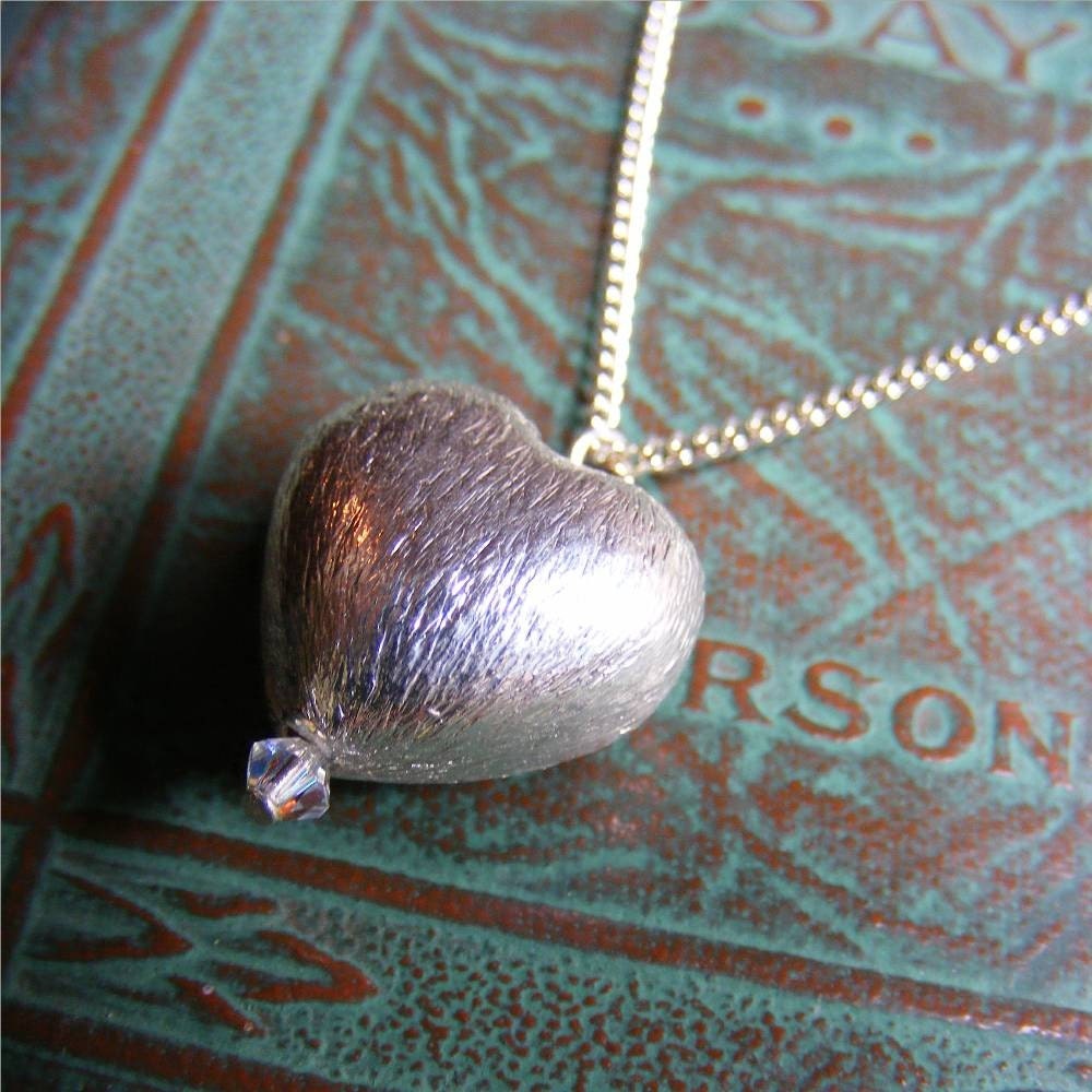 Sterling Plated, Puff Heart, Necklace, Simple, Valentine,