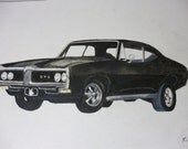 Classic Car Portrait Watercolor 1969 GTO 11 x 15 inch You Provide The Picture or Idea made to order by Pigatopia