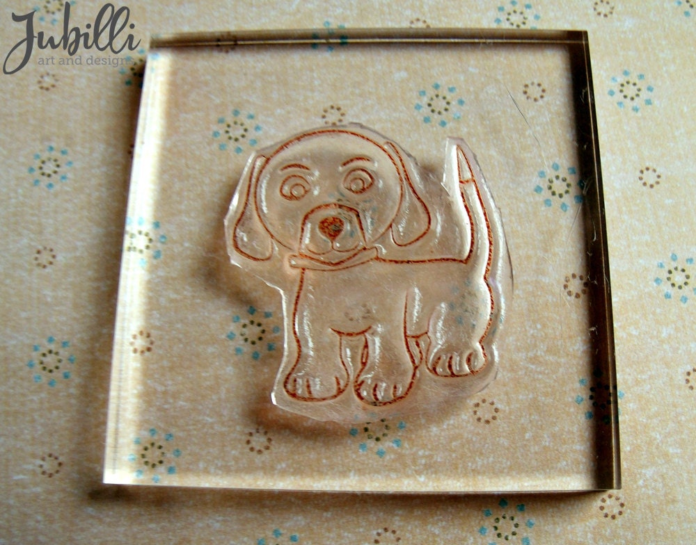 Handmade Puppy Clear Rubber Stamp - Long-Eared Puppy - my original artwork