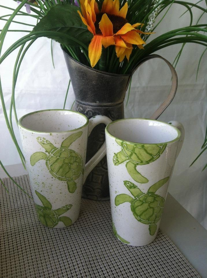 Mug. Sea Turtle Mug. Green. Sea. Turtle. Handmade by Sara Hunter Designs
