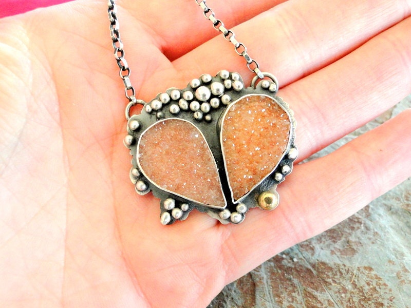 Reserved................a Chuisle mo Chroi, druzy, heart pendant, sterling, 18 karat gold, Pendant