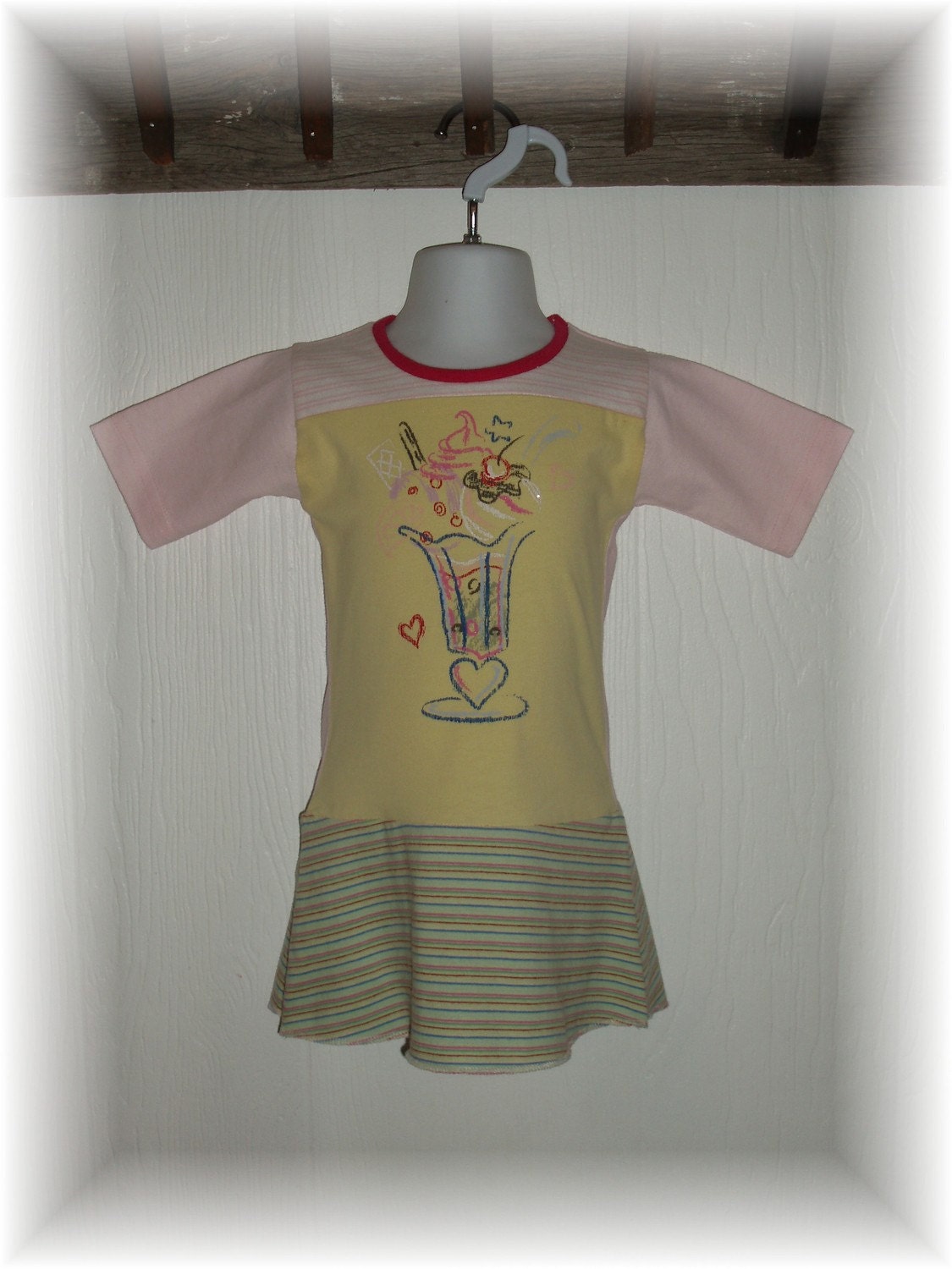 Upcycled Repurposed Ice Cream Sundae T-Shirt Dress Size 18 months
