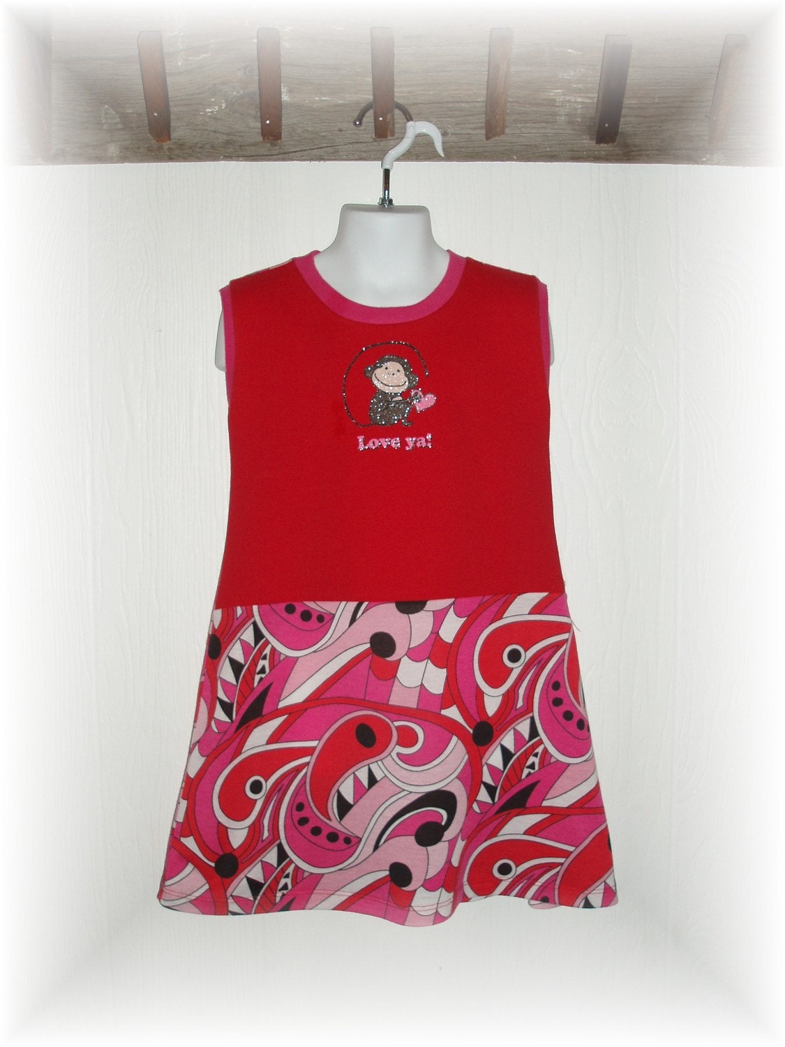 Upcycled Repurposed Love Ya Monkey T-Shirt Dress Size 4-5