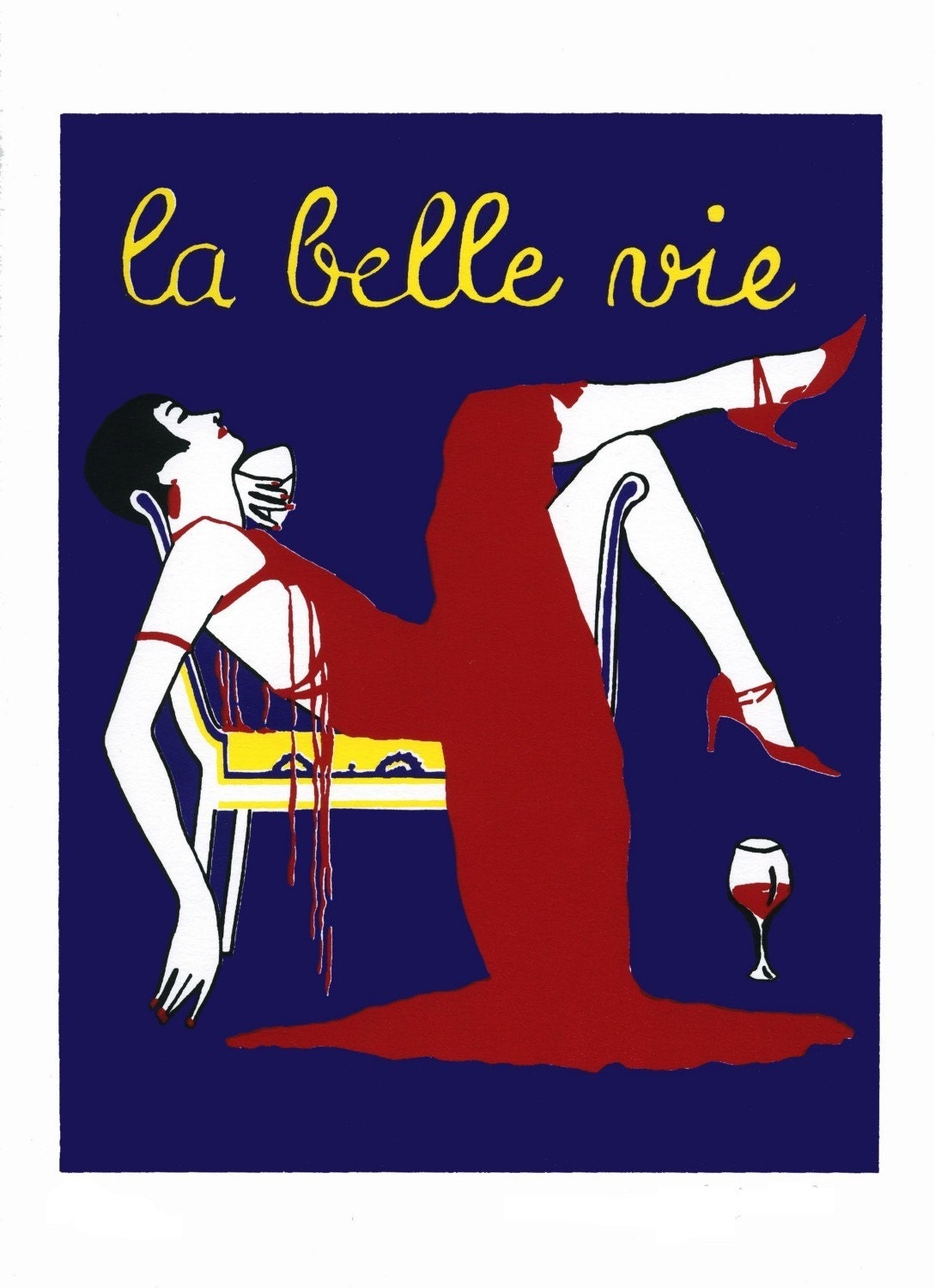 La Belle Vie - The Beautiful Life -- Art Deco Art Nouveau Wine Diva Goddess 1920s Gatsby Flapper Screenprint