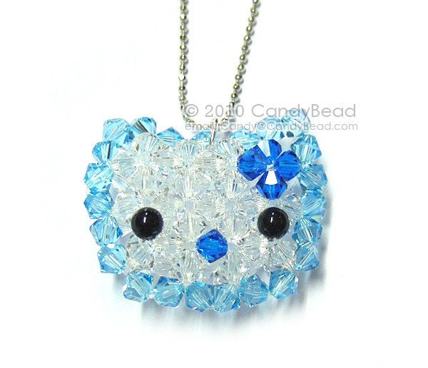 Swarovski necklace, Light Blue Kitty Sparkling Swarovski Crystal Pendant Necklace by CandyBead - Sold Individually