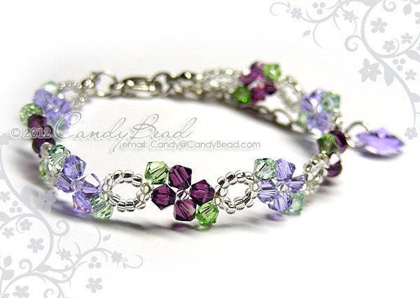 Purple and Violet Swarovski Crystal Bracelet - Sweet purple by CandyBead