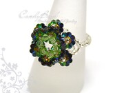 Green VM Lotus Swarovski Crystal Ring by CandyBead (R003-02)