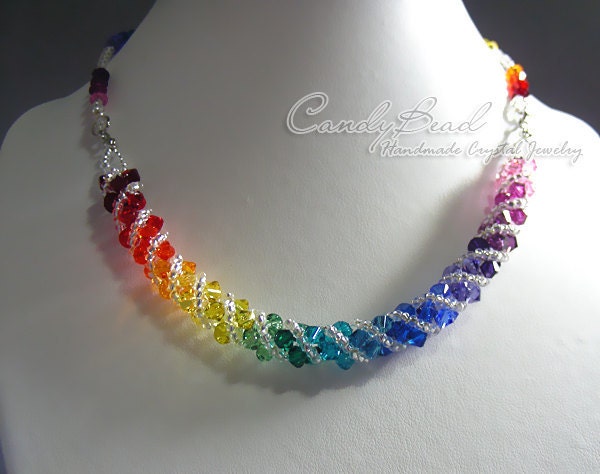 Swarovski necklace, Spectrum rainbow twisty Swarovski Crystal necklace by CandyBead (N004-02)