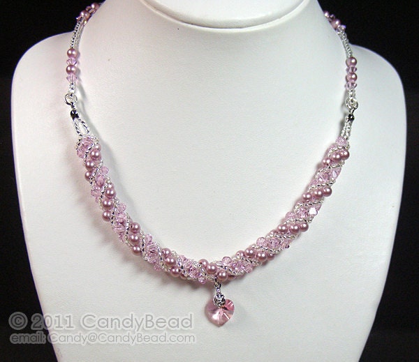 Rosaline and Powder Rose Twisty Swarovski Crystal Necklace by CandyBead