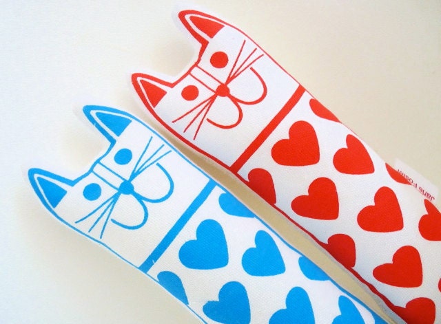 Retro modern love heart valentine cat toy plush by Jane Foster