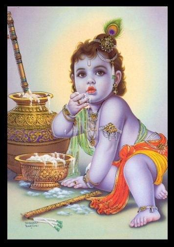 Mature Religion Baby Krishna God of Love Joy Incarnate Hindu Giclée Art Print Sew on 3 x 4in Twill Back Patch Frame Craft Free S/H MBG