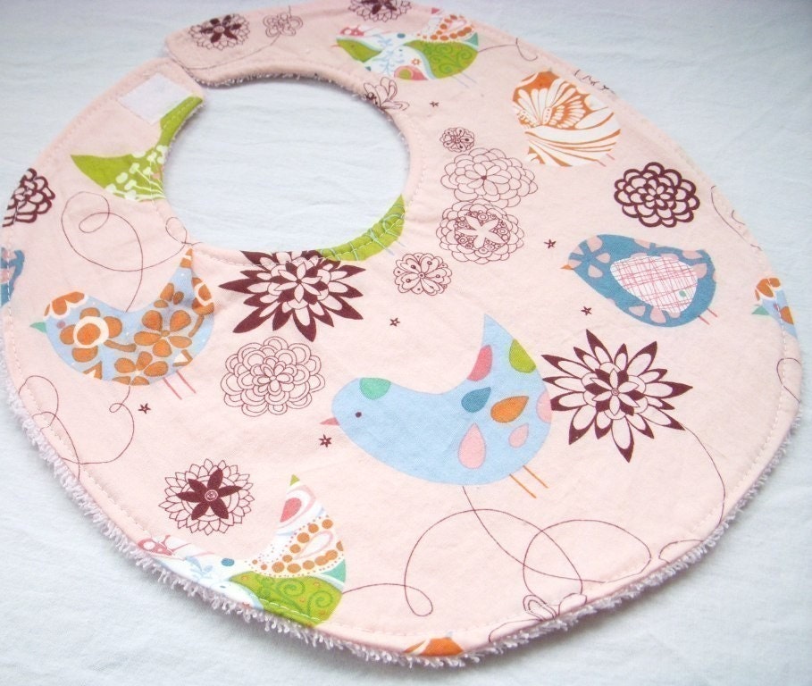 Baby Girl Bib - Starling in Pink - Cotton bib with pink terry cloth backing and snagfree velcro closure