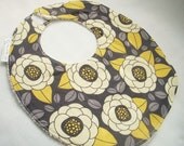 Baby Girl Bib - Bloom in Granite - Aviary II - Cotton bib with terry cloth backing