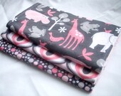 Baby Girl Burp Cloth Gift Set - Zoology in Bloom - pinks and grays
