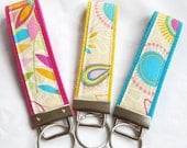 Wristlet Key Fob Key Chain in Tropical Floral - Your choice of 4 webbing colors